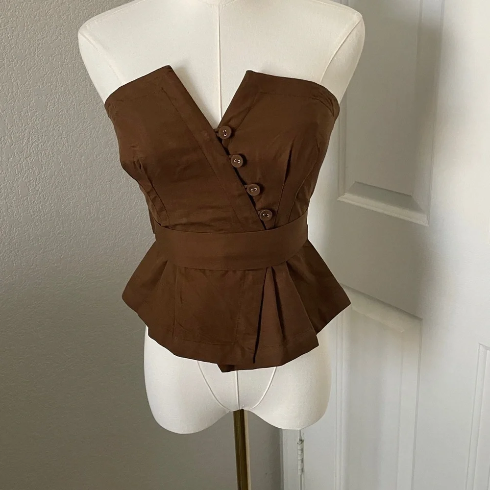 Free People Brown Strapless Buttoned Crop Top - Picture 1 of 2
